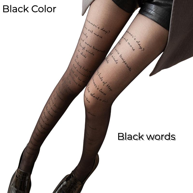 

Fashion Women S Lettering Sheer Tights Anti-Hook Black Stocking With Alphabets Text Printed Nylon Tights Handwritten Transparent One Size