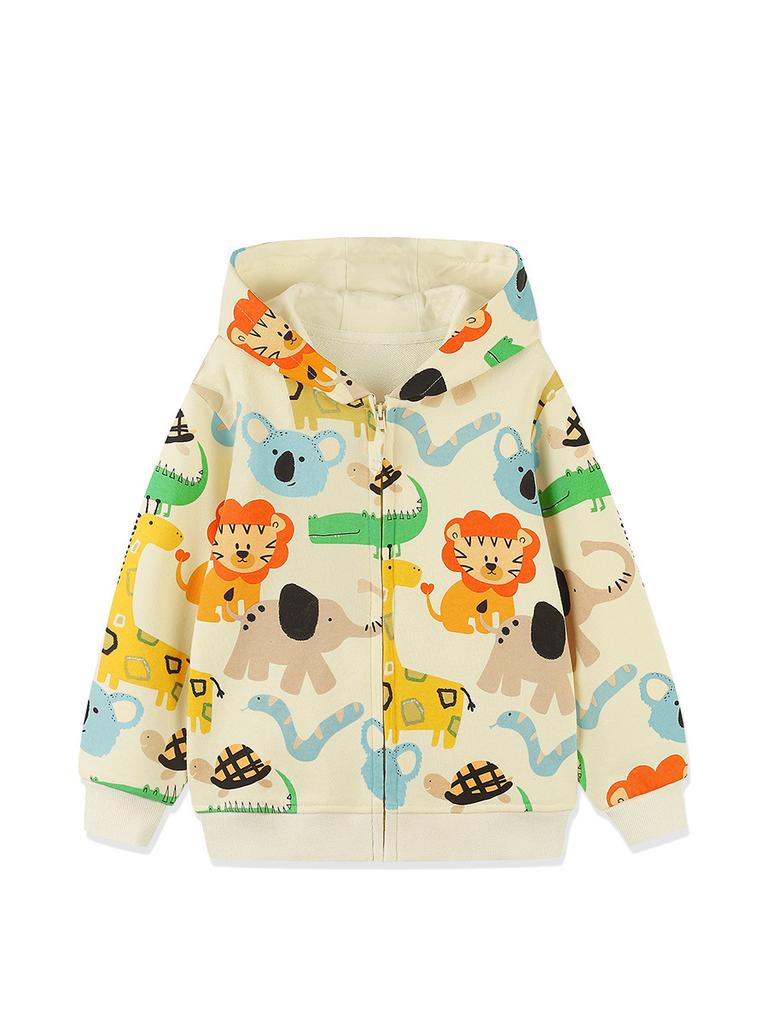 Boys Hooded Jacket Fall Cute Casual Long Sleeve Zip-Up Kids Sweatshirt