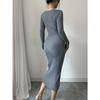 French Style Knitted Bodycon Dress Long Sleeve Slim Fit For Winter Autumn