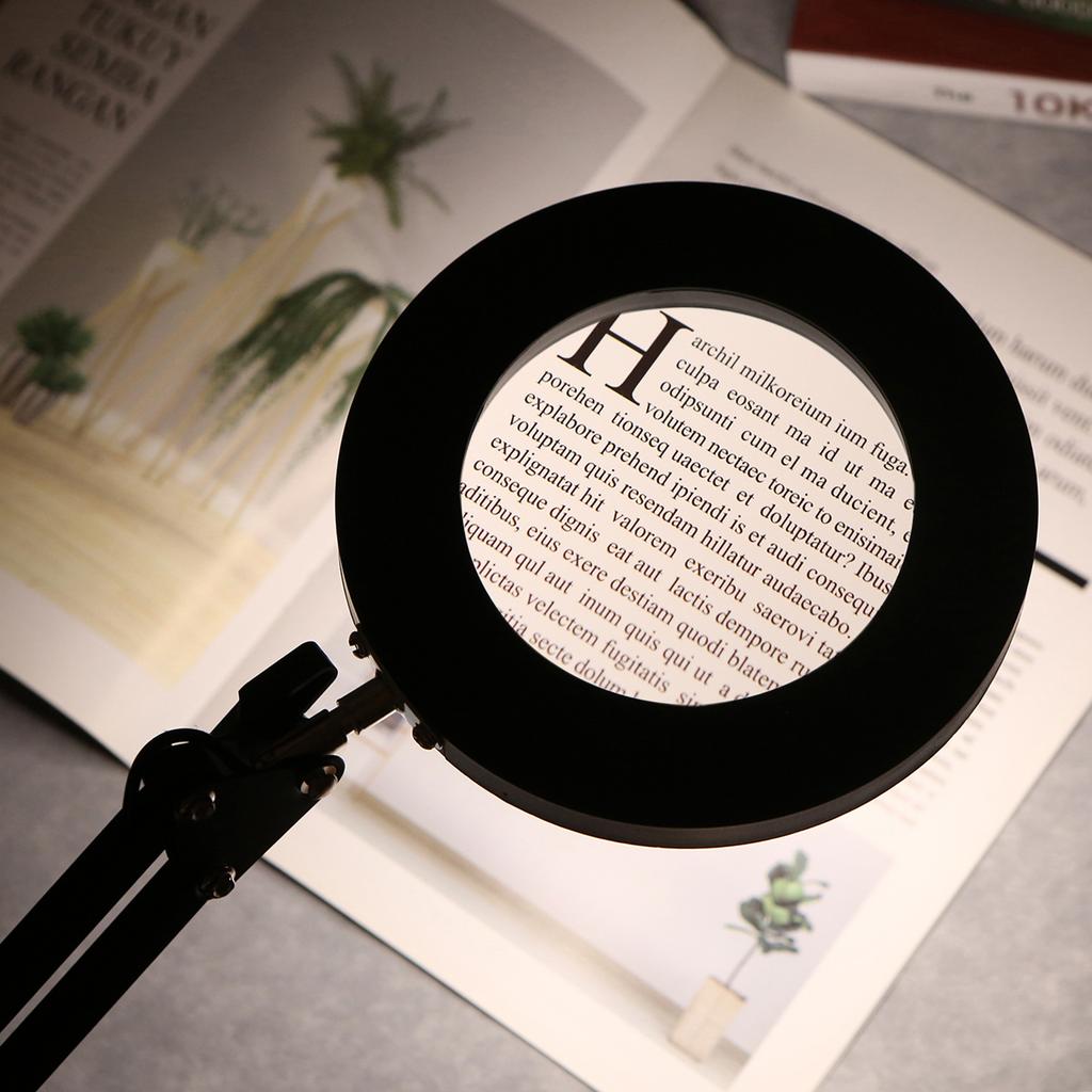 Magnifying Glass Magnifier with LEDs Clamp Clip Light 8X Magnification 10 Levels Adjustable Brightness Temperature Changing Lamp