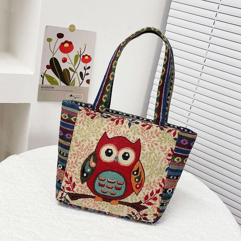 Cartoon embroidered canvas handbag women's bag casual handbag office worker small satchel