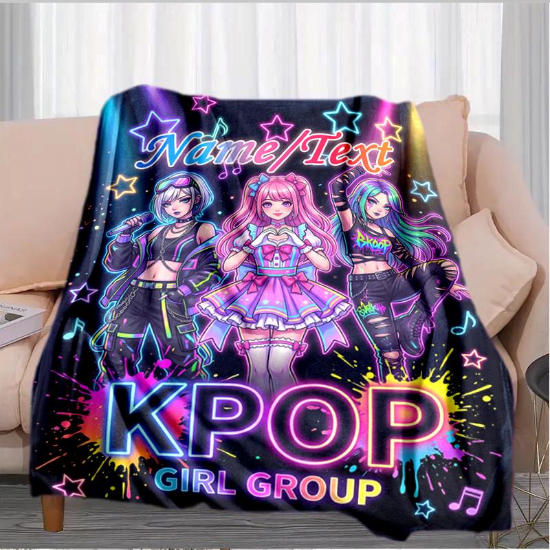 1PC Custom Name Kpop Girl Group Stars flannel blanket versatile,all-season throw suitable for the living room,bedroom,camping,travel,and gift