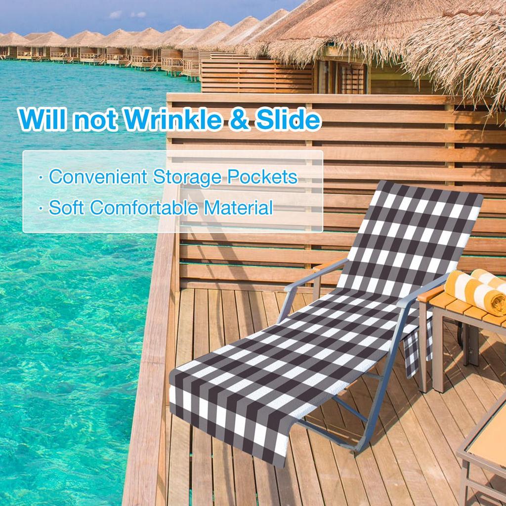 Beach Chair Cover Pool Lounge Chair Cover Quick Drying Lounger Cover with Side Storage Bag for Swimming Pool Hotel