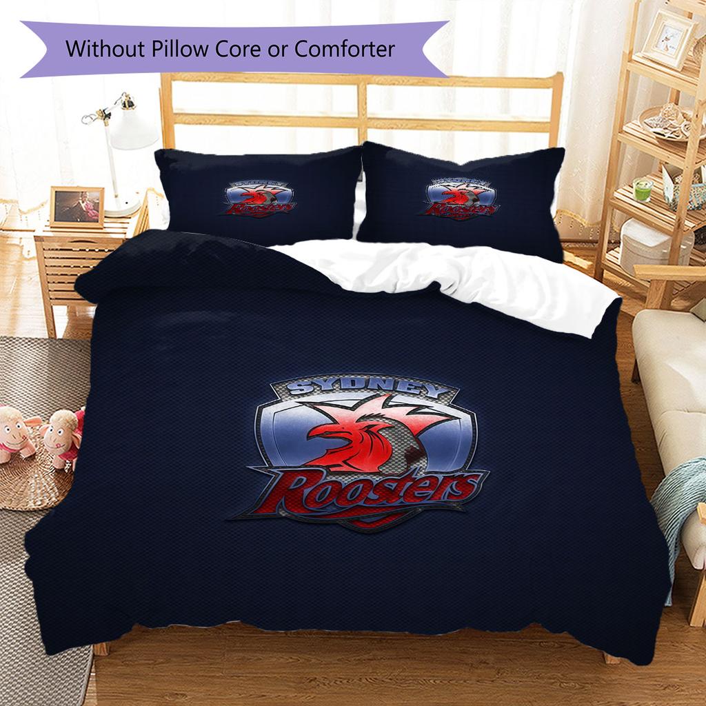 Sydney Roosters Power Bedding Quilt Set Quilt Cover Pillowcase Home Decoration Birthday Gift (1 * Duvet Cover + 2 * Pillowcase, Without Core)