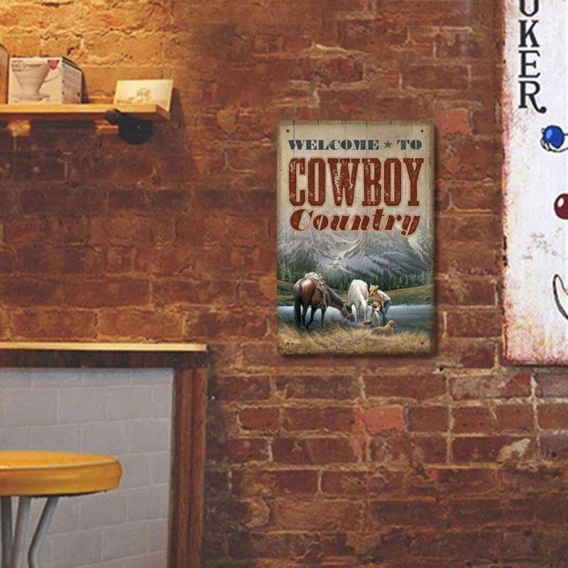 Metal Poster Wall Art Cowboy Country Western 20x30cm Framed for Living Room