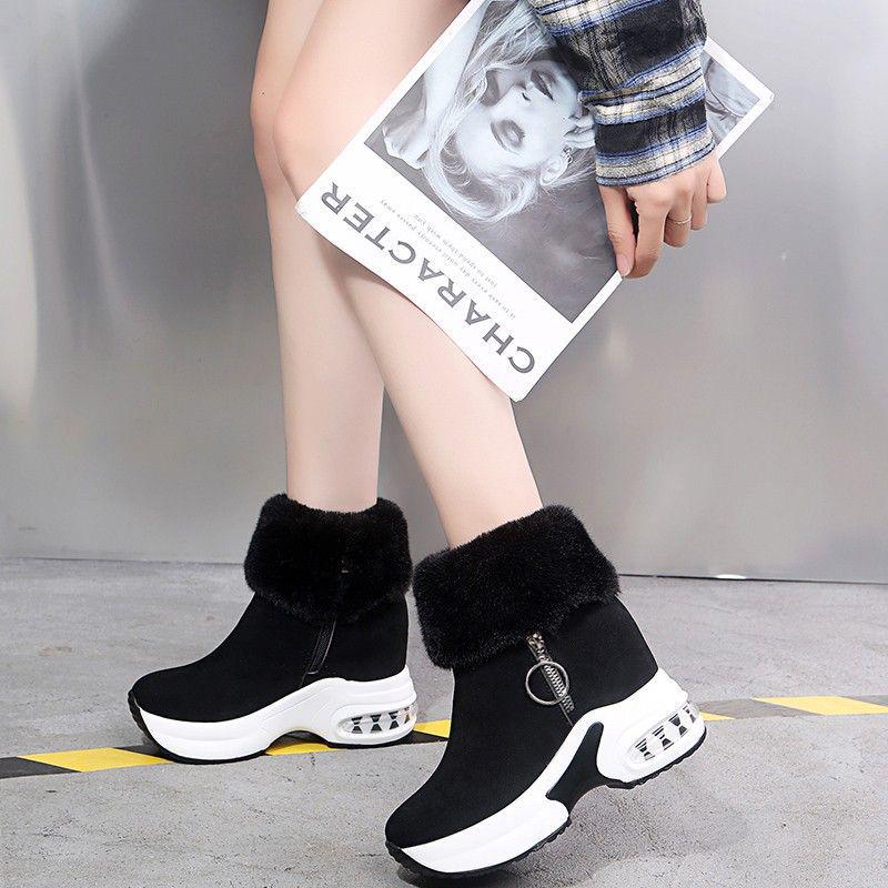 

Women s Ankle Snow Boots, Fleece-lined with Thick Rabbit Fur, Height-Increasing, Winter Warm Plus Size Cotton Shoes, 2025 New Style. Size 38 (Fits Small) чорний