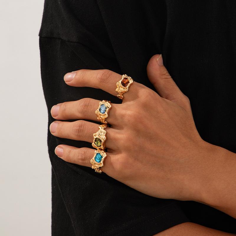 Fashion Folded Lava Metal Zircon Rings Set for Men Women Vintage Adjustable Opening Rings New Trend Classic Jewelry Unique Gifts