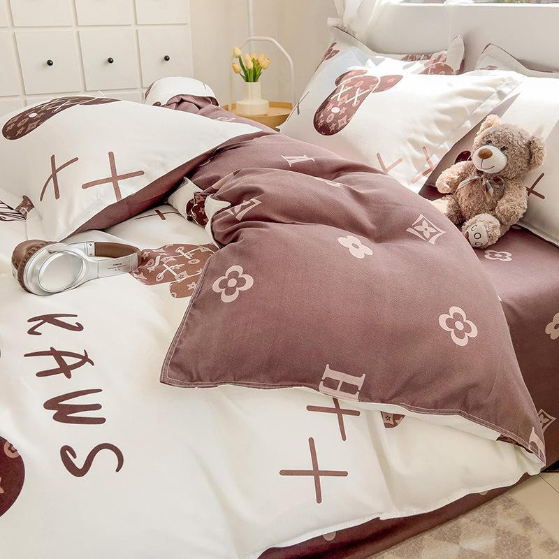 Fresh Literary Style Glutinous Cotton Bedding Set - Four-Piece Set for Dormitory or Home