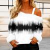 Women's Off-the-shoulder Plush Neck Printed Long-sleeved Pullover T-shirt Top