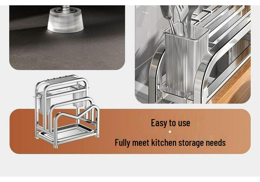 Stainless Steel Kitchen Organizer: Knife Holder, Pot Lid, Cutting Board, Cutlery & Chopstick Stand