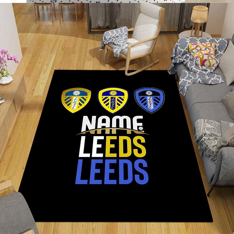 Custom Name,Leeds United Home Sofa Decoration for Living Room & Bedroom, Non‑Slip Play Flannel Floor Mat for Game Room