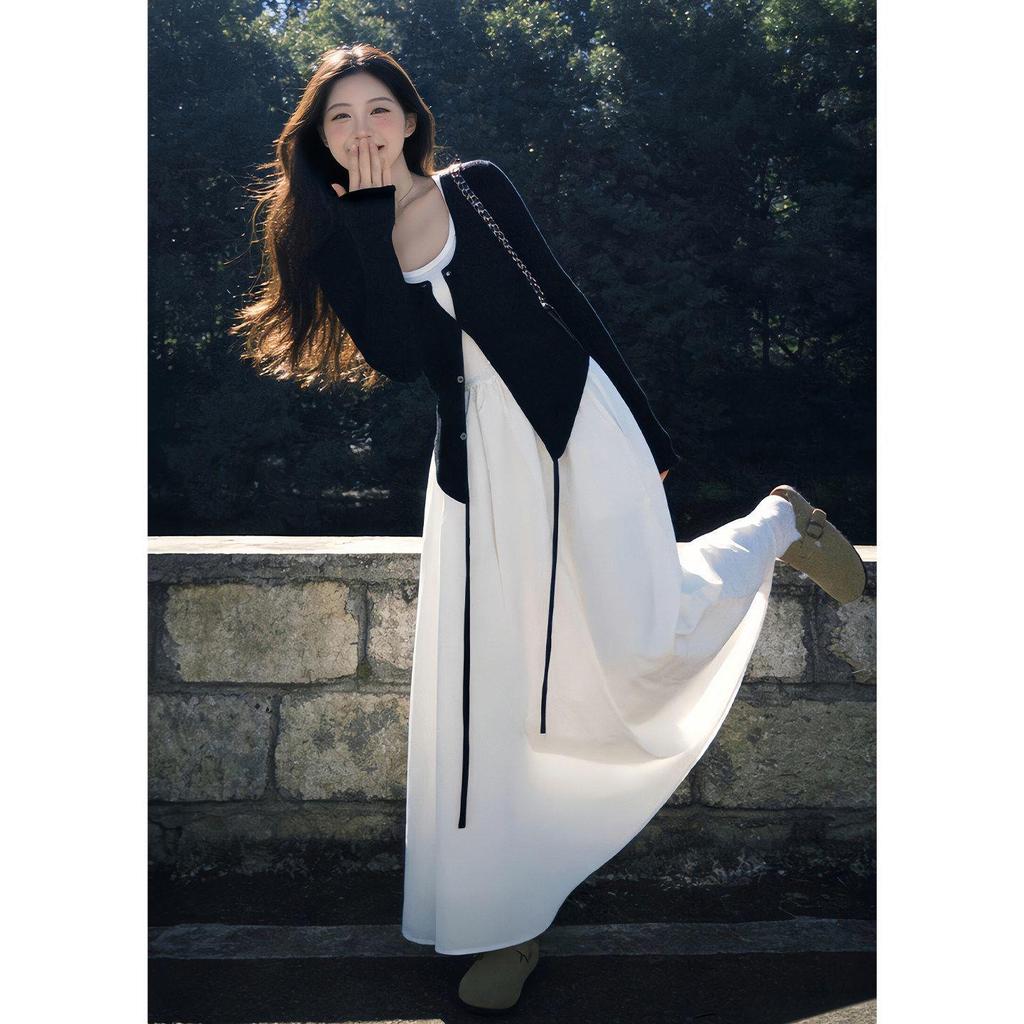 Spring 2026 OOTD: Two-Piece Set with Irregular Long Skirt, Cardigan, and White Camisole Dress