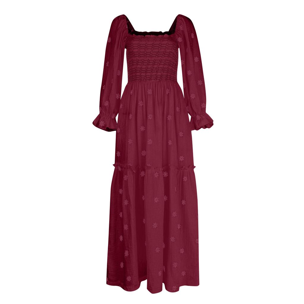 Ladies Casual Dress Square Collar Horn Sleeve Long Skirt Casual And Summer Maxi Dresses For Women