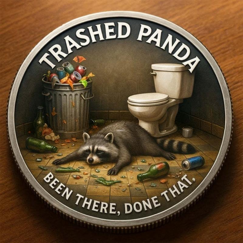 Alloy Trashed Panda Incident Challenge Coin Hilarious Challenge Funny Raccoons Drinking Emboosed Coin For Collection Gift