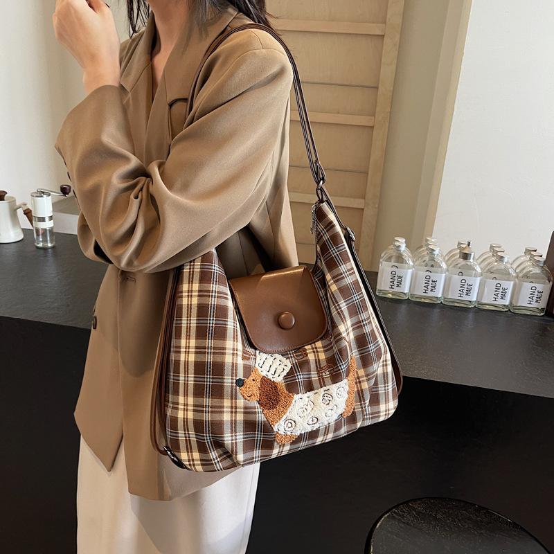 Commuter Large Capacity Plaid Bag Female Popular Wax Sausage Dog Backpack Shoulder Messenger Bag Tote Bag