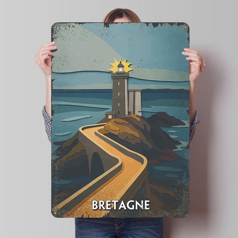 Vuurtoren van Bretagne Reisposter Aangepaste Wandkunst Vintage Metalen Borden Retro Blikken Plaat voor Mannenhol Kamerdecoratie Gezellig