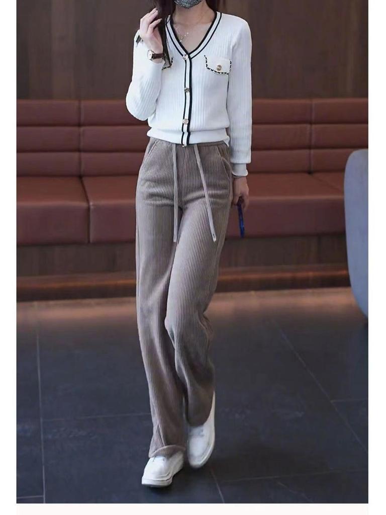 Women's High-Waisted Slimming Corduroy Pants - Narrow/Wide-Leg, Plus Velvet, Autumn/Winter, Long Casual Straight-Leg