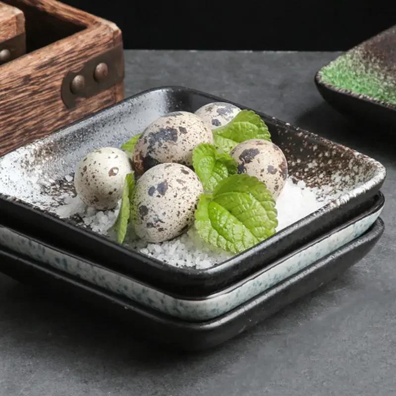 5 Zoll Keramik Quadratische Scheibe Japanischer Stil Küche Speiseteller Haushalt Obstschale Snack Dipsaucen Teller Sushi Besteck