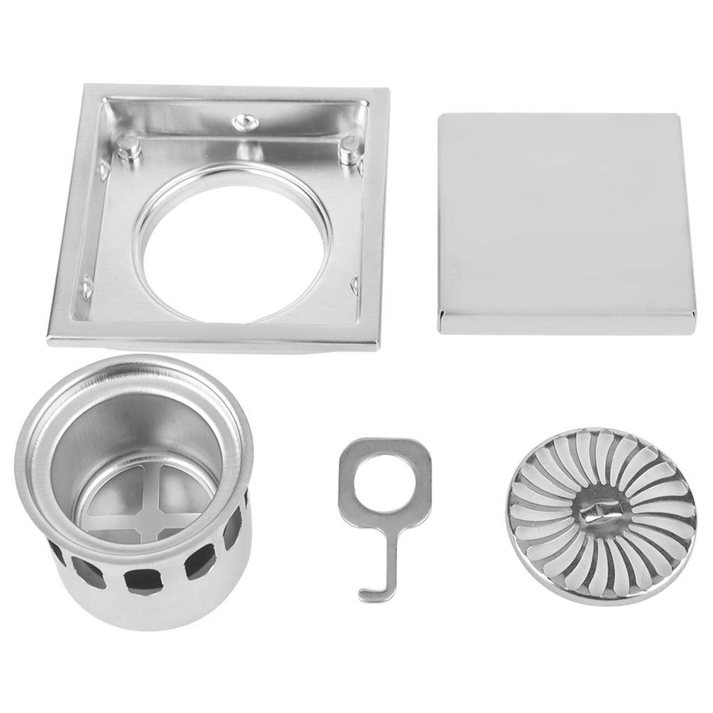 Floor Drain Drain Cover Shower Floor Drain Drain Filter Square Floor Drain Bath Drain Cover Stainless Steel Bathroom Washroom Garage Basement Odor