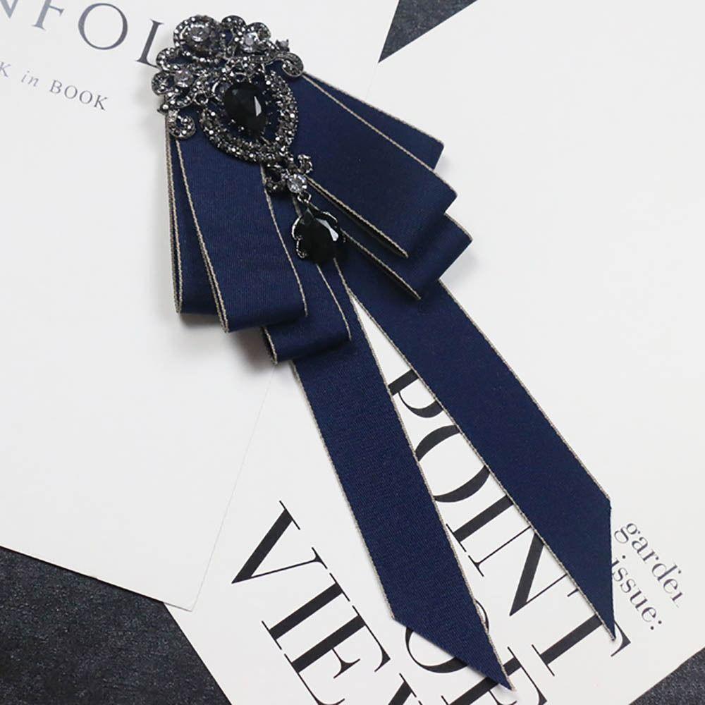 Crystal Black Rhinestone Ribbon Bowtie Ribbon Ribbon Bow Brooch Retro Bow Tie  For Men and Women
