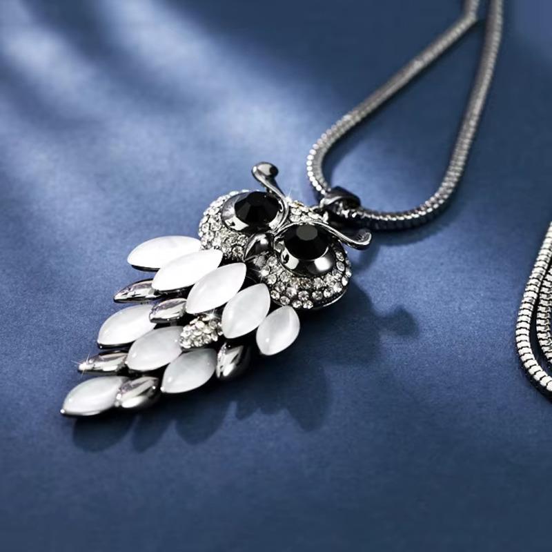 Rafinat pisică neagră bufniță coliere pandantive pentru femei bijuterii de lux petrecere modă opal lanț colier lung colier femme cadou de Crăciun