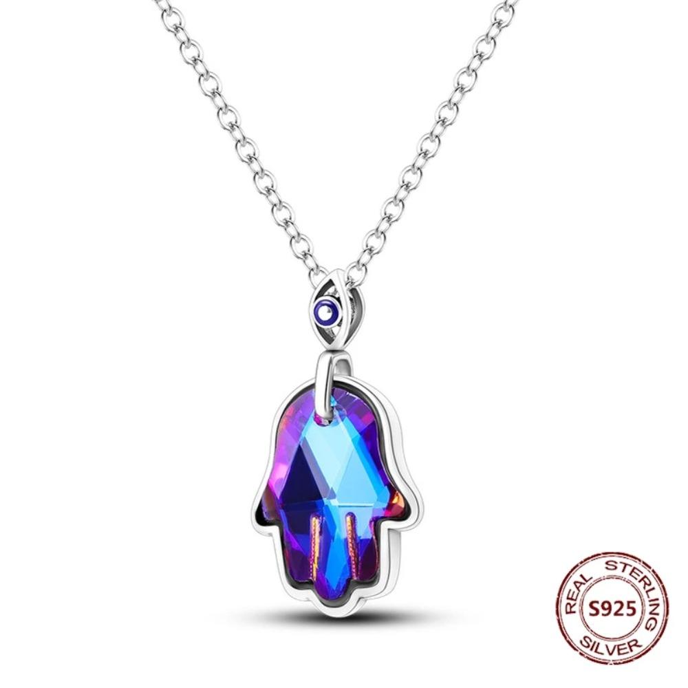 925 Silver Lucky Unicorn Necklace with Butterfly Firefly Bear Paw Print Zircon Chain Link Heart Jewelry for Women