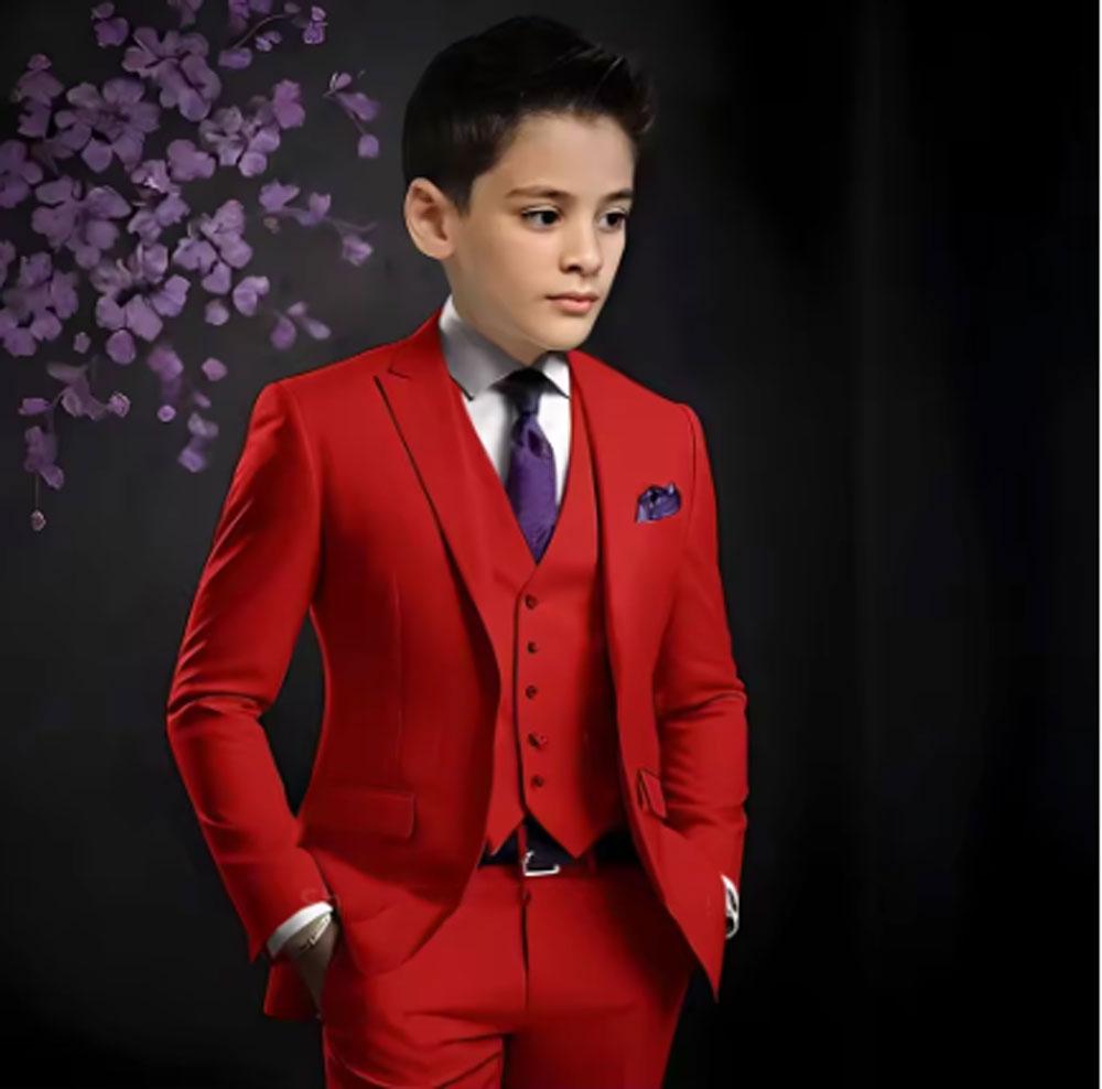 Suit For Boys Yellow 3 Piece Wedding Kids Groom Tuxedo Formal Peak Lapel Party Prom Kids Clothes  Children Suits
