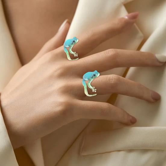 Tree Frog Ring Good Detail Realistic Animal Smooth Polished Adjustable Open Ring Novelty Knuckle Ring Party Daily Lady Finger Jewelry