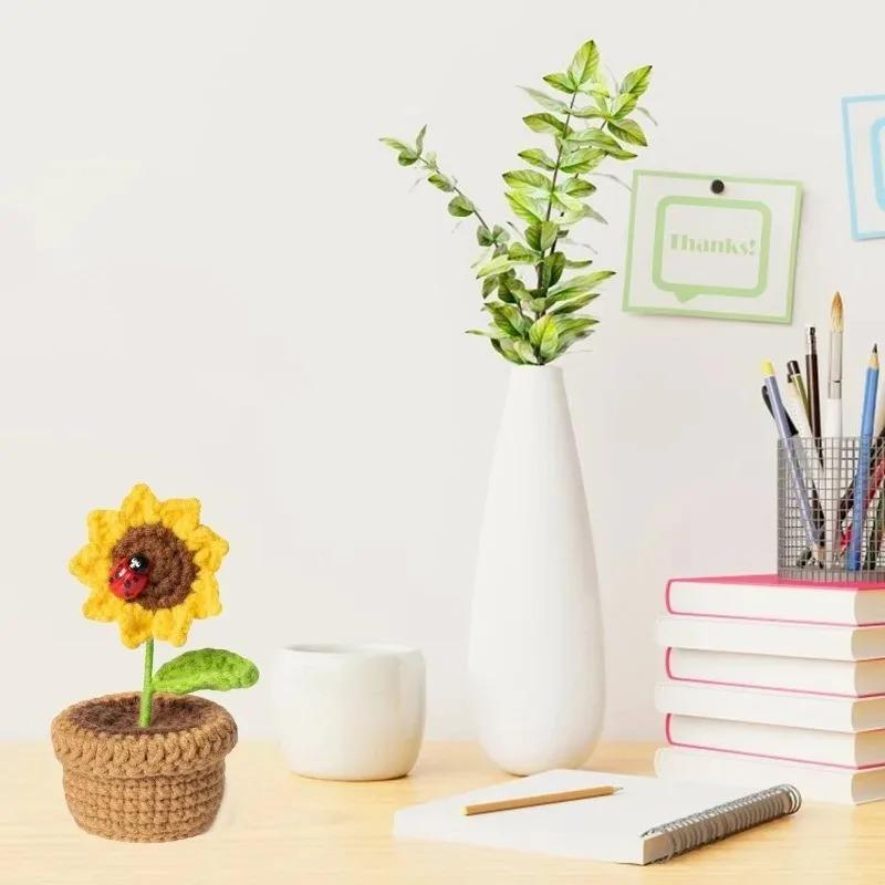 Funny Positive Gifts for Women Emotional Support Plush Plant for Home Artificial Flowers Crochet Sunflower for Decorations