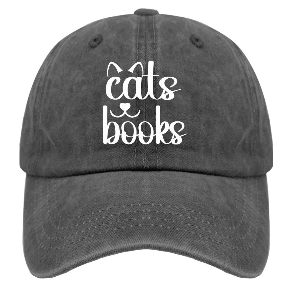 Katzen Bücher Kappe Buch Katze Kopf Vintage Gewaschen Baseballkappen Verstellbar Papa Hut Verrückt Lustig