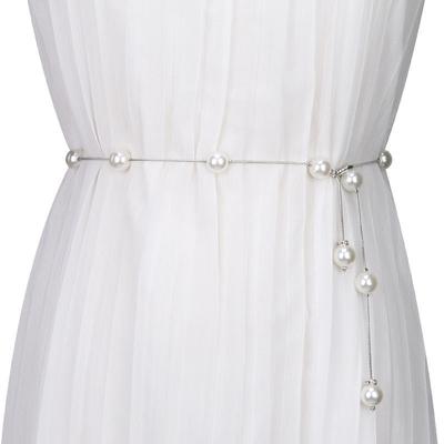 Waist Chain Women's Pearl Decorative Thin Belt Sexy Hundred Matching Dress Rhinestone Inlaid Fashion Chain Skirt
