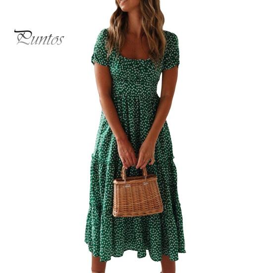 

Женское платье с маленьким цветочным принтом в стиле пэчворк, струящееся подол с квадратным вырезом и короткими рукавами-пузырьками, плиссированное платье миди для свиданий и отпуска S зелёный