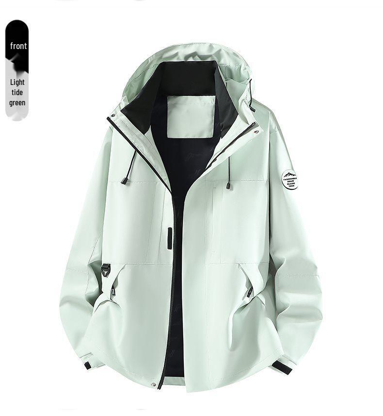 Spring Outdoor Sports Single-Breasted Casual Jacket - Versatile, Three-Proof, Solid Color Design for Couples