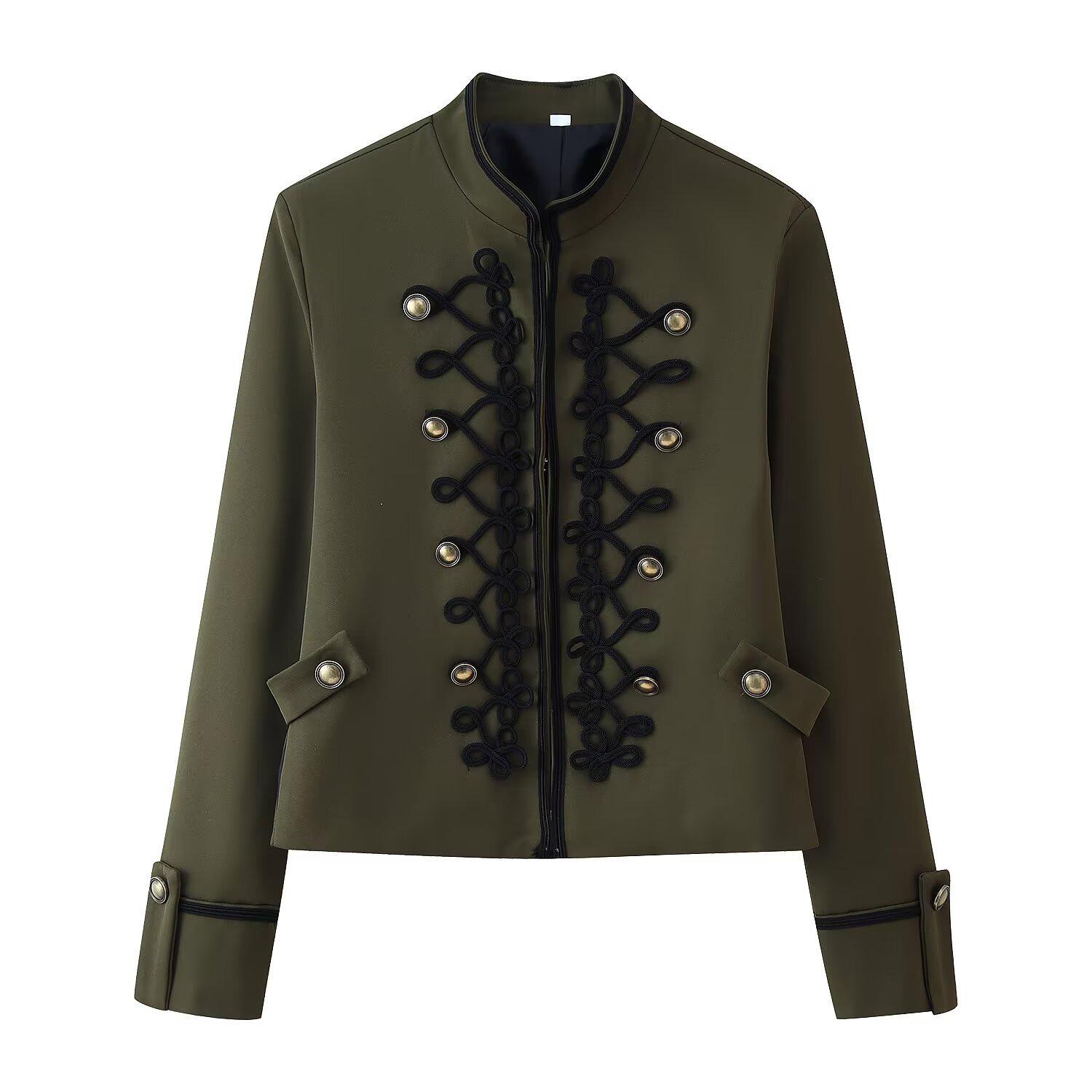 Women s Fashion Two-Tone Padded Shoulder Knot Button Suit Jacket Medium армия зеленый