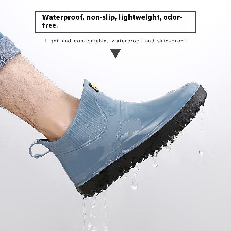 New Fashionable Waterproof Non-slip Men's Rain Boots Short-tube Kitchen Work Fishing Rain Boots Trendy Rubber Overshoes