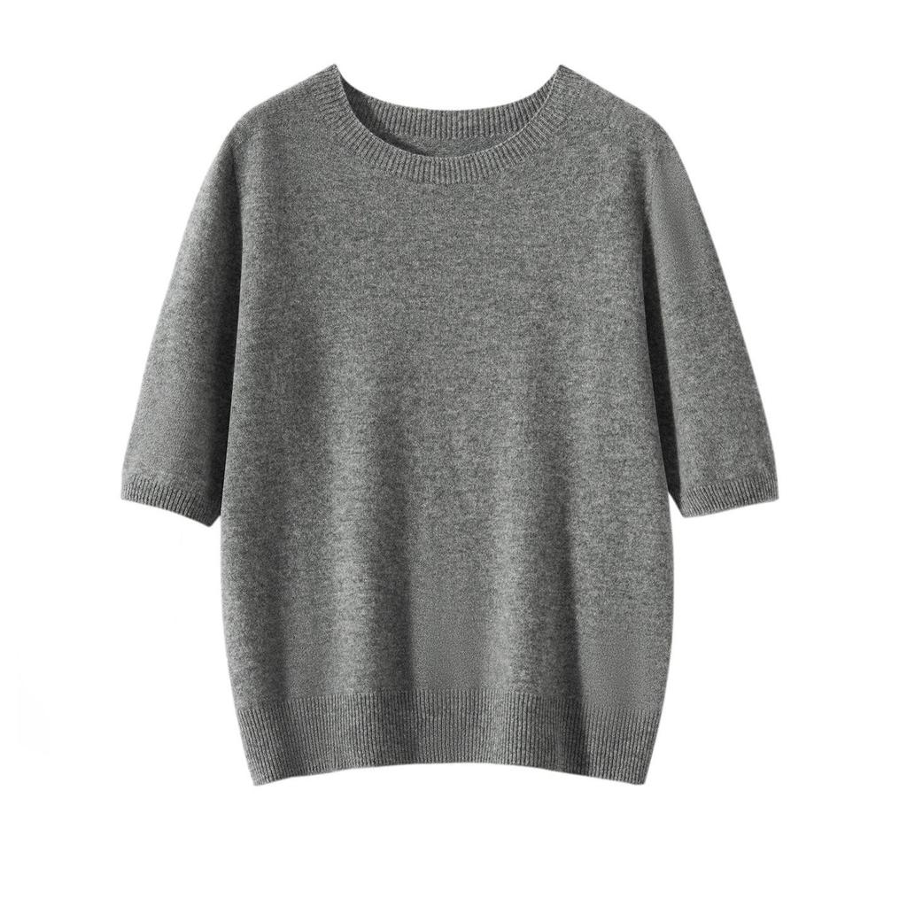 Women's Seamless Short-Sleeve Slim-Fit Round-Neck Knit Pullover
