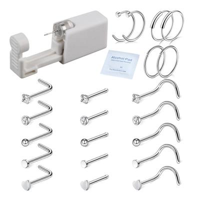 Disposable Safe Sterile Nose Ring Stud Piercing Unit Nailer with 21x Nose Stud Professional Machine Women Body Jewelry