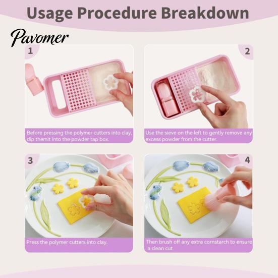 Pottery Anti-stick Tools Cornstarch Tapper Box for Polymer Clay, Powder Container with Clay Tool Case Removable Filter & Brush, Cutter Crafting
