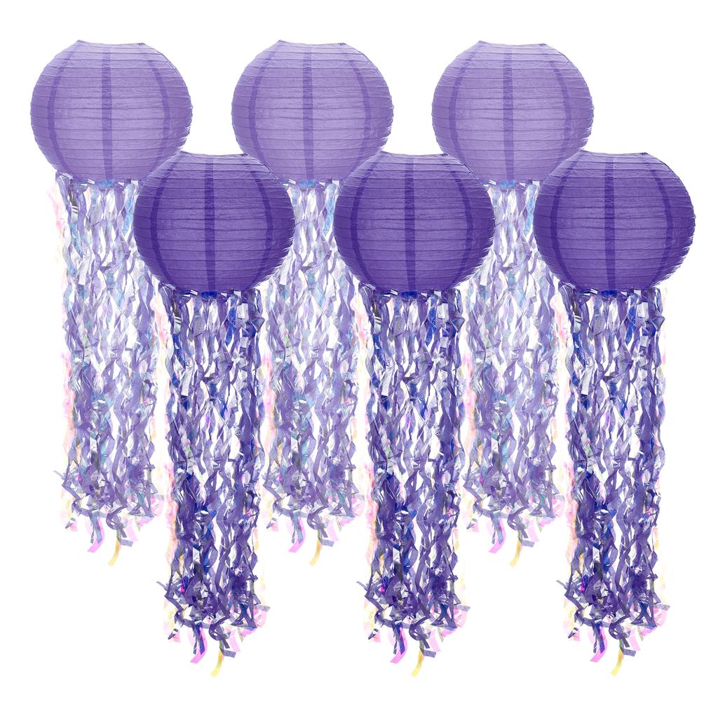 6pcs Jellyfish Paper Lanterns Hanging Colorful Lanterns Decorations for Ocean Under the Sea Theme Birthday Party