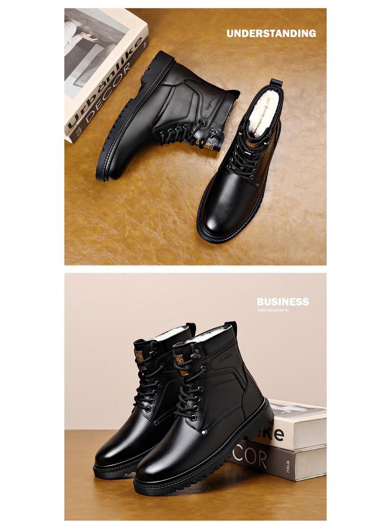 Men's Plus Size Wool-Lined Winter Martin Boots - Non-Slip and Warm.