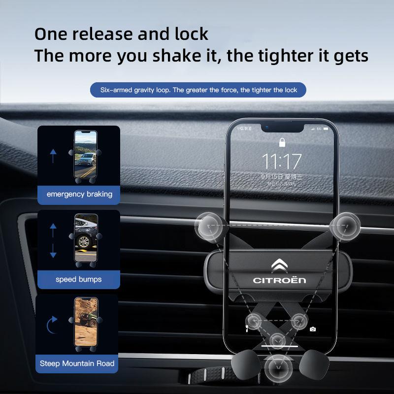 Gravitační držák telefonu do auta s klipem na větrací otvor Podpora pro handset GPS pro Citroen C1 DS3 C2 C3 Vts C4 Saxo C4L C5 C6 C8 Xsara C3-XR