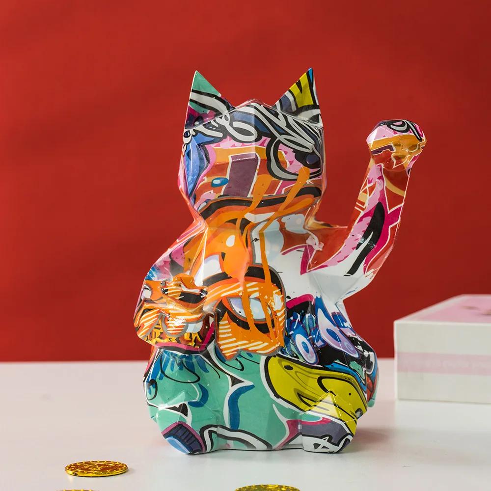 Nordic Geometric Lucky Cat Statue Animal Statues TV Home Living RoomHome Decoration Sculpture