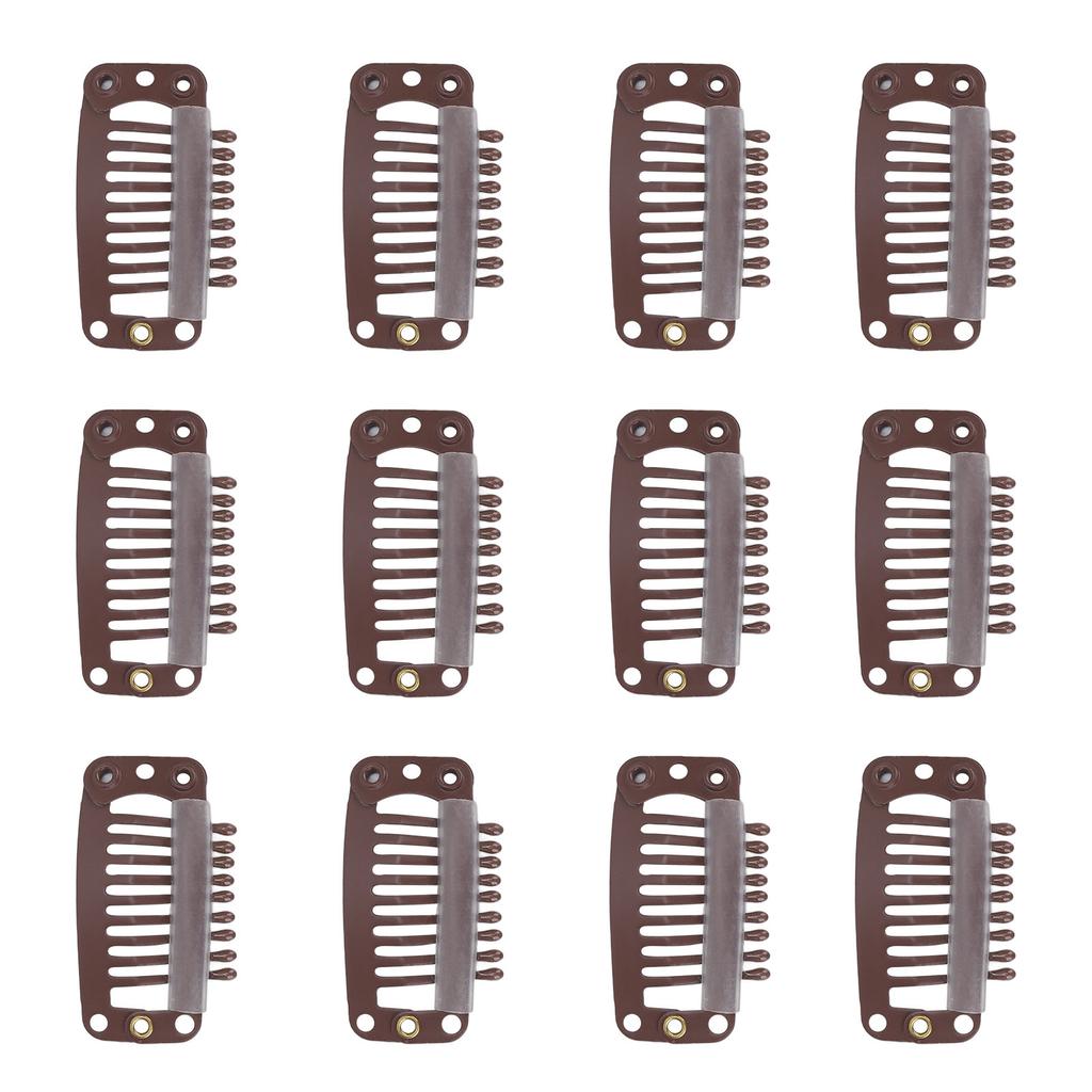 40 ks Sponky na paruky z nerezové oceli 9 zubů Pevně drží prodloužení vlasů Příčesek Klip 32 mm Hnědý