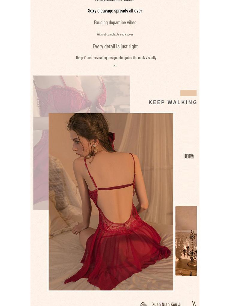 Lan Gui Fang Plus Size Sexy Lace Slit Nightgown - See-Through Mesh Suspender 2823