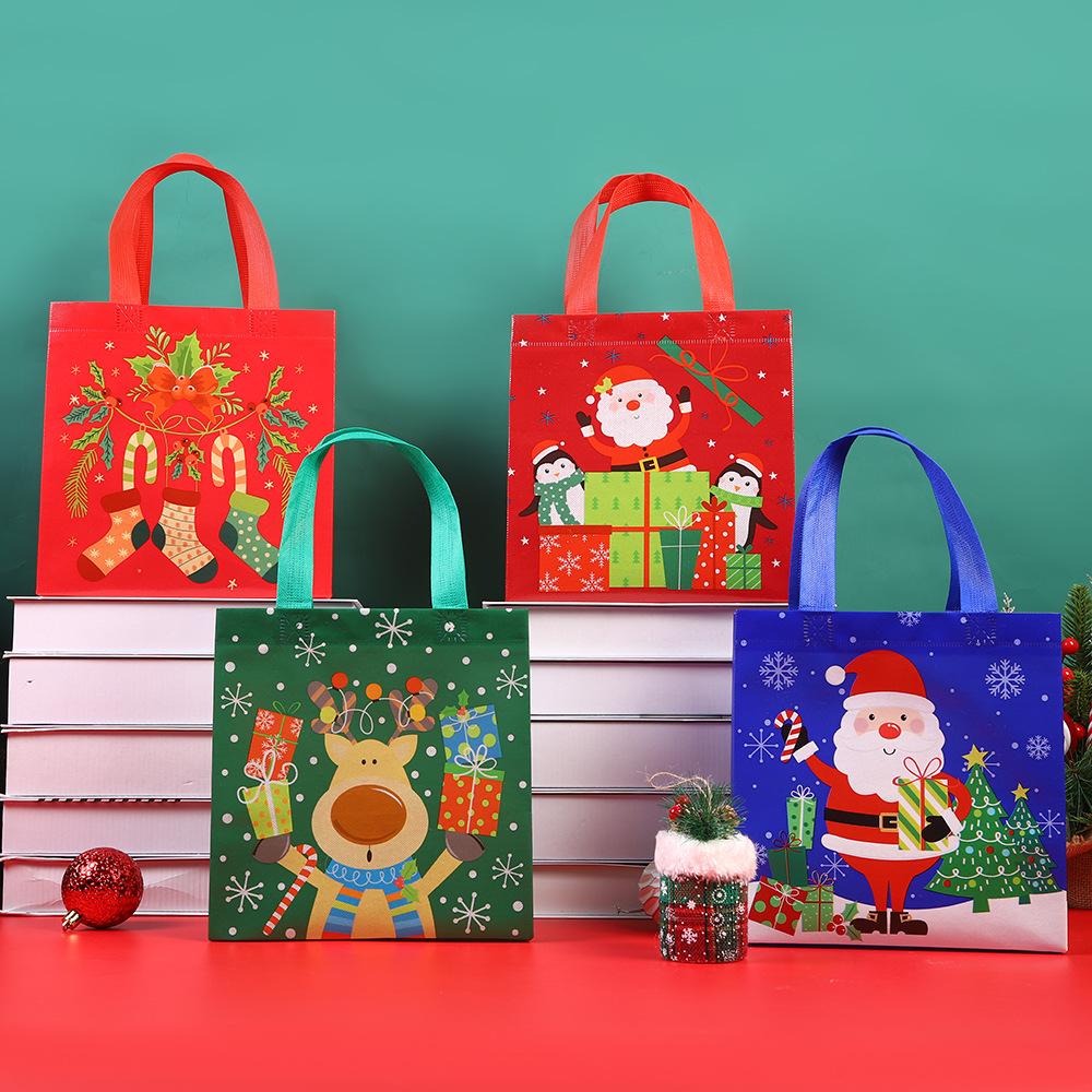 StoBag Christmas Reusable Non Woven Tote Bags with Handles for Holiday Party Favors Gift Wrapping Seasonal Shopping Packaging