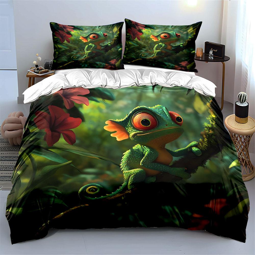 Colorful Chameleon Jungle Bedding Bedding Duvet Cover Set Duvet Cover Pillowcases (1 * Duvet Cover 2 * Pillowcases, Without Duvet Insert)