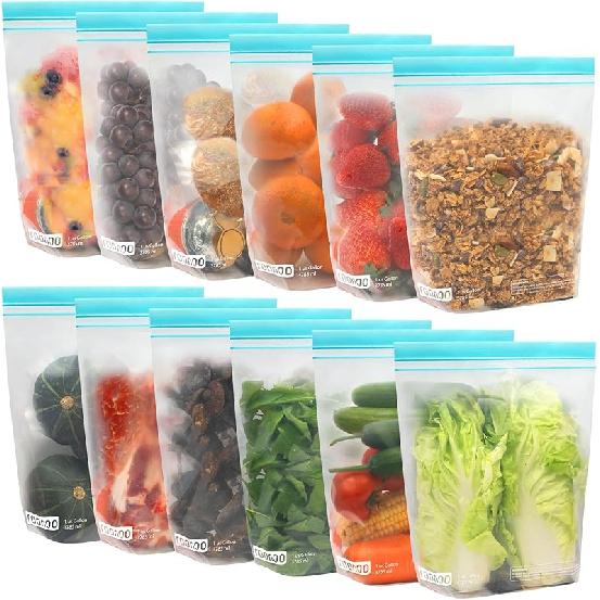 12 Pack Reble Gallon Freezer Bags, Dishwasher Safe BPA Free Food Storage Bags, Extra Thick Leakproof Plastic Ziplock Bags for Meal Prep Fruits