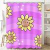 Adorable Cartoon Sunflower Shower Curtain for Bathroom Decor Purple Color with White Stars Design Waterproof Fabric Perfect Gift