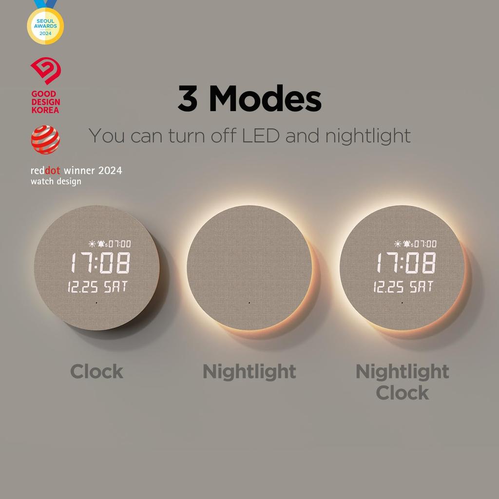 mooas Full Moon Backlight Night Light LED Wall Silent Wall 3 Usage Select 2 Ways of Wall Multifunctional LED Alarm Hour Remote 4 Levels of Brightness