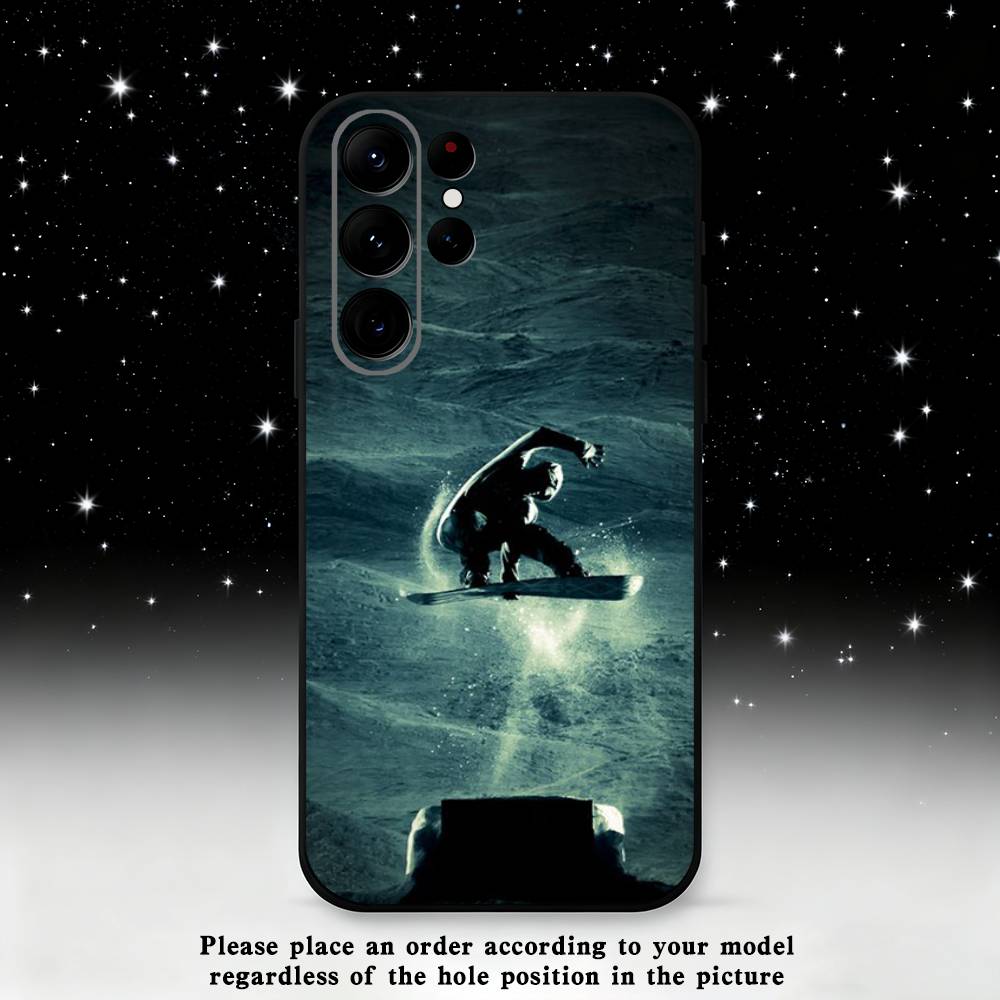 Sport Cartoon Snowboarding Phone Case For Samsung S25,S24,S23,S22,S21,S20,S10,Ultra,Plus,Lite,FE,Soft Silicone Black Cover